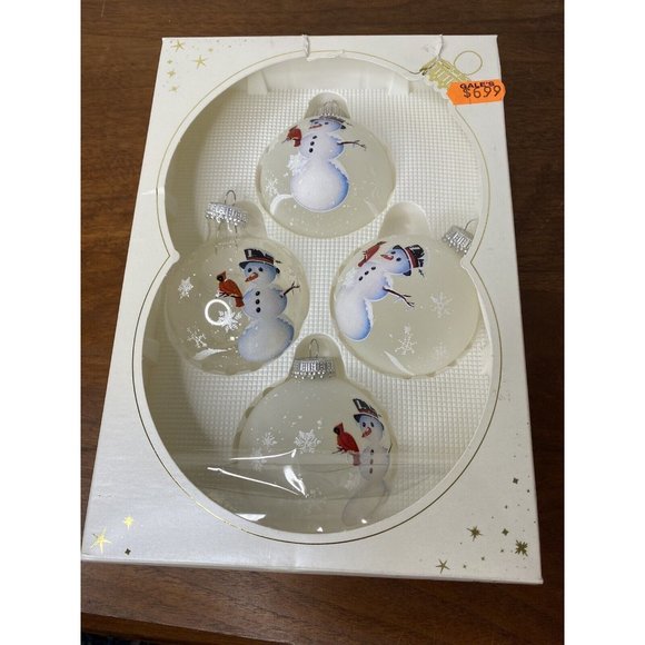 Christmas by Krebs Box Glass Christmas Ornaments White Snowman Snowmen Set 4